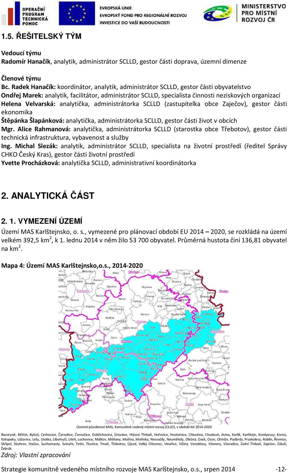 Velvarská: analytička, administrátorka SCLLD (zastupitelka obce Zaječov), gestor části ekonomika Štěpánka Šlapánková: analytička, administrátorka SCLLD, gestor části život v obcích Mgr.