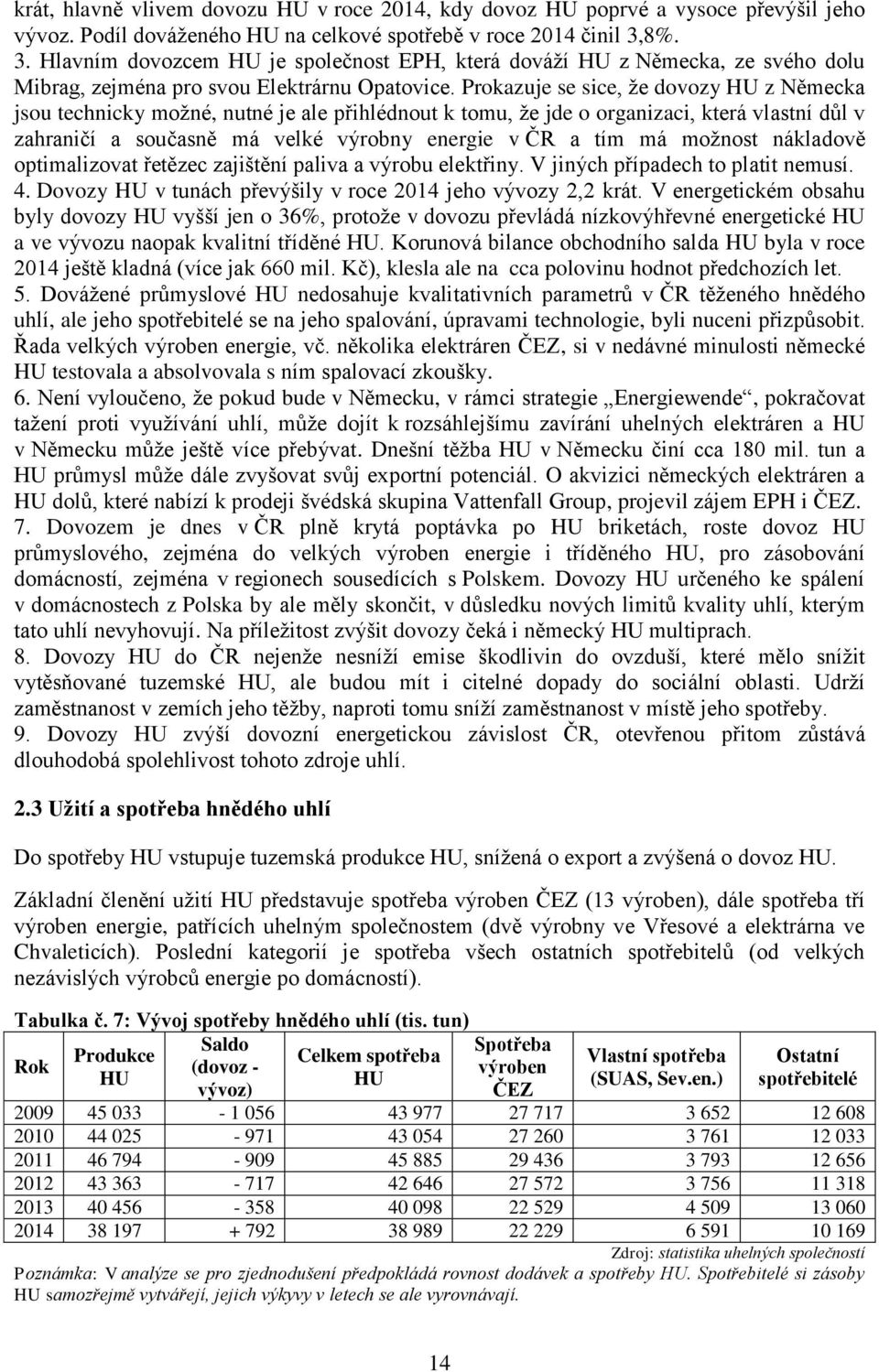 Prokazuje se sice, že dovozy HU z Německa jsou technicky možné, nutné je ale přihlédnout k tomu, že jde o organizaci, která vlastní důl v zahraničí a současně má velké výrobny energie v ČR a tím má