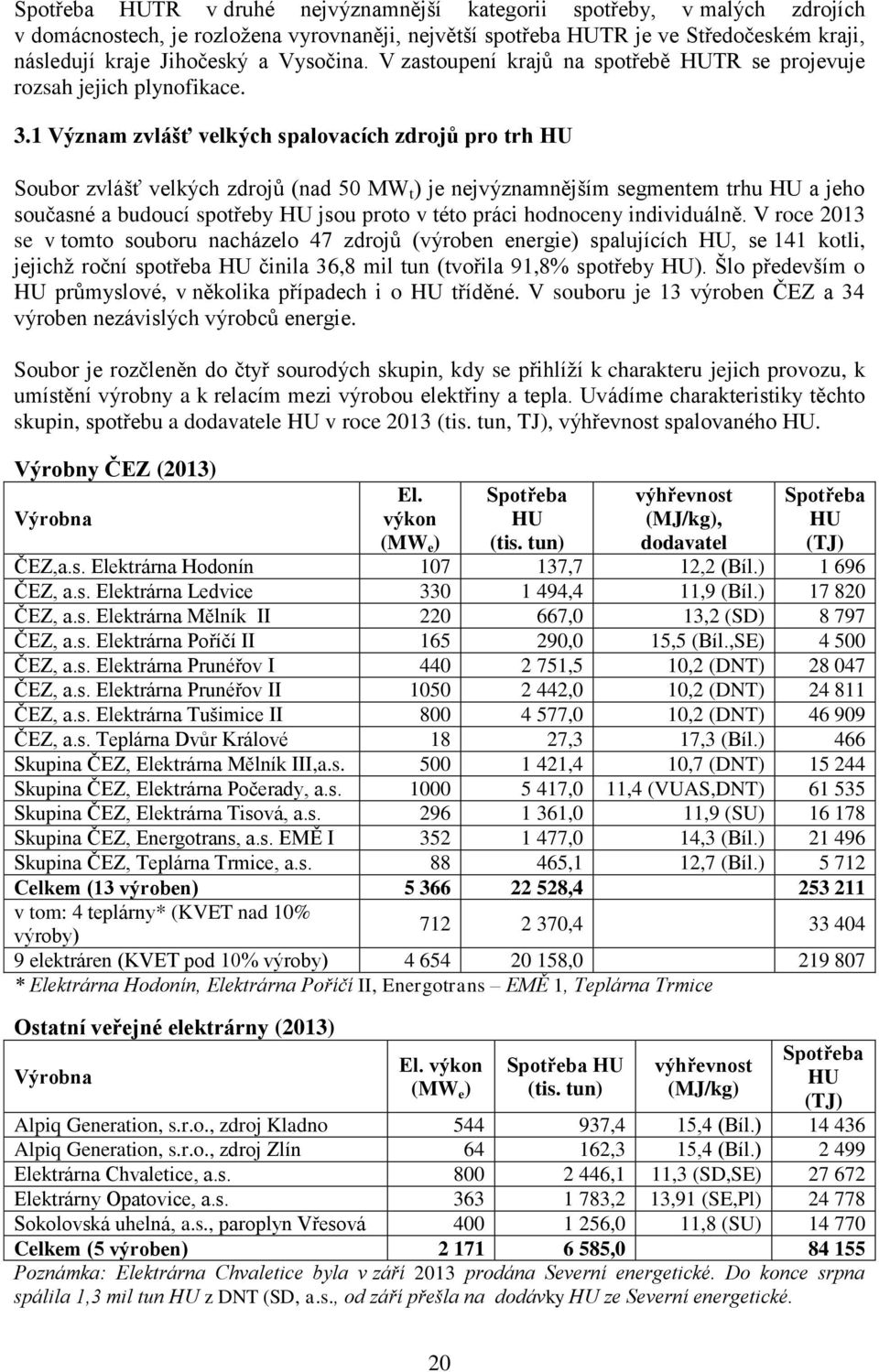 1 Význam zvlášť velkých spalovacích zdrojů pro trh HU Soubor zvlášť velkých zdrojů (nad 5 MW t ) je nejvýznamnějším segmentem trhu HU a jeho současné a budoucí spotřeby HU jsou proto v této práci