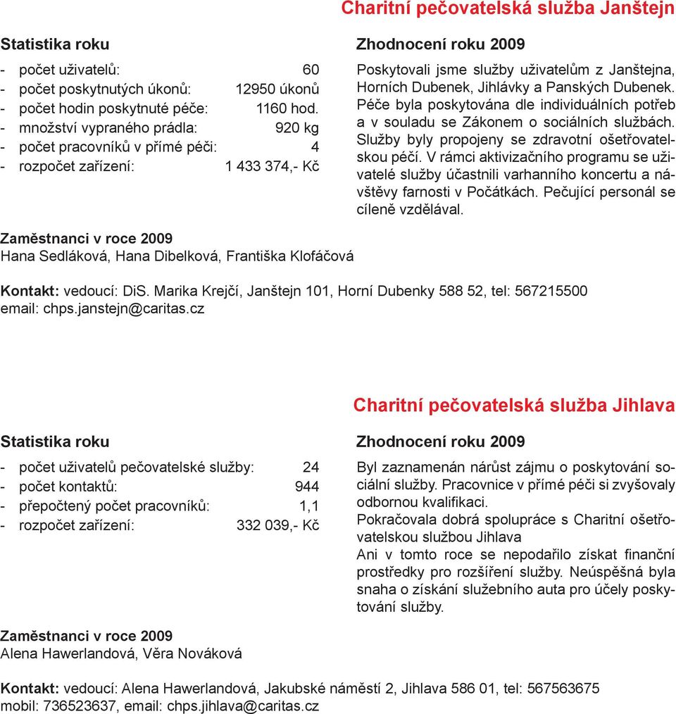 Panských Dubenek. Péče byla poskytována dle individuálních potřeb a v souladu se Zákonem o sociálních službách. Služby byly propojeny se zdravotní ošetřovatelskou péčí.