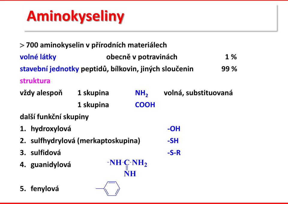 vždy alespoň 1 skupina volná, substituovaná další funkční skupiny 1 skupina 1.