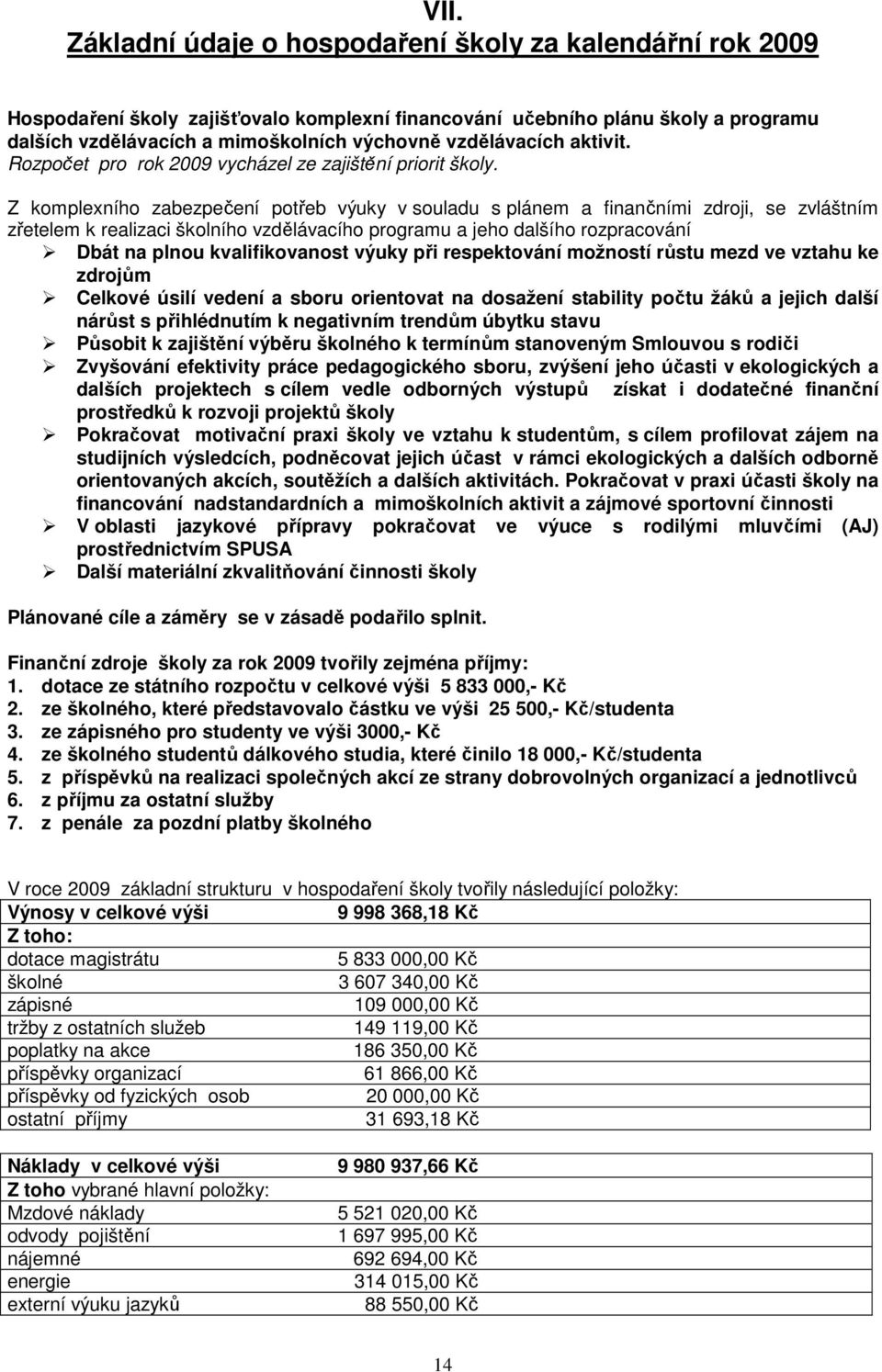 Z komplexního zabezpečení potřeb výuky v souladu s plánem a finančními zdroji, se zvláštním zřetelem k realizaci školního vzdělávacího programu a jeho dalšího rozpracování Dbát na plnou