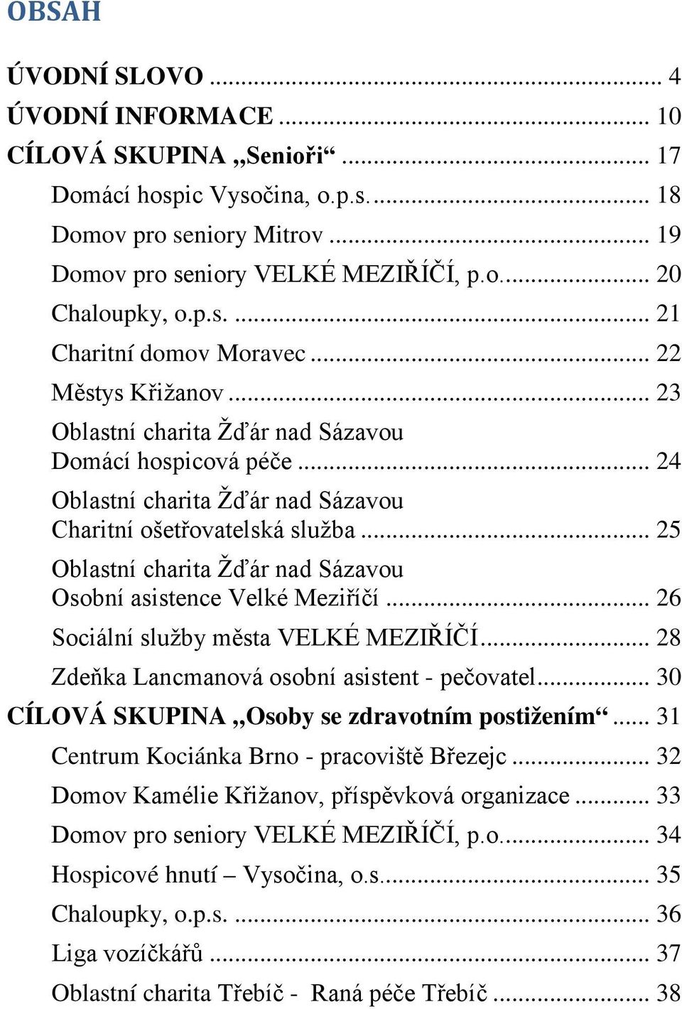 .. 25 Oblastní charita Žďár nad Sázavou Osobní asistence Velké Meziříčí... 26 Sociální služby města VELKÉ MEZIŘÍČÍ... 28 Zdeňka Lancmanová osobní asistent - pečovatel.