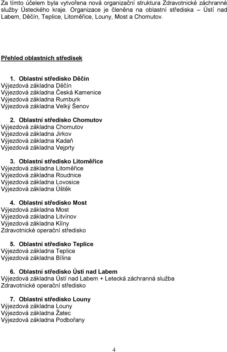 Oblastní středisko Děčín Výjezdová základna Děčín Výjezdová základna Česká Kamenice Výjezdová základna Rumburk Výjezdová základna Velký Šenov 2.