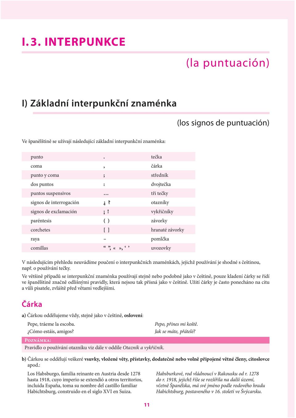 vykřičníky paréntesis ( ) závorky corchetes [ ] hranaté závorky raya pomlčka comillas,, uvozovky V následujícím přehledu neuvádíme poučení o interpunkčních znaménkách, jejichž používání je shodné s