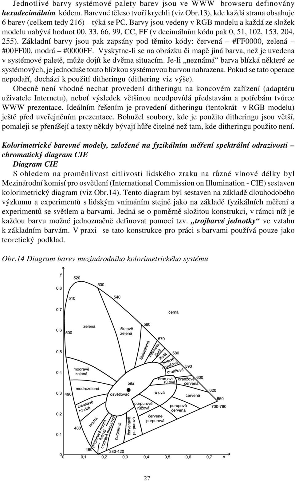 Zkladní barvy jsou pak zapsny pod těmito kódy: červen #FF0000, zelen #00FF00, modr #0000FF. Vyskytne-li se na obrzku či mapě jin barva, než je uvedena v systémové paletě, může dojít ke dvěma situacím.