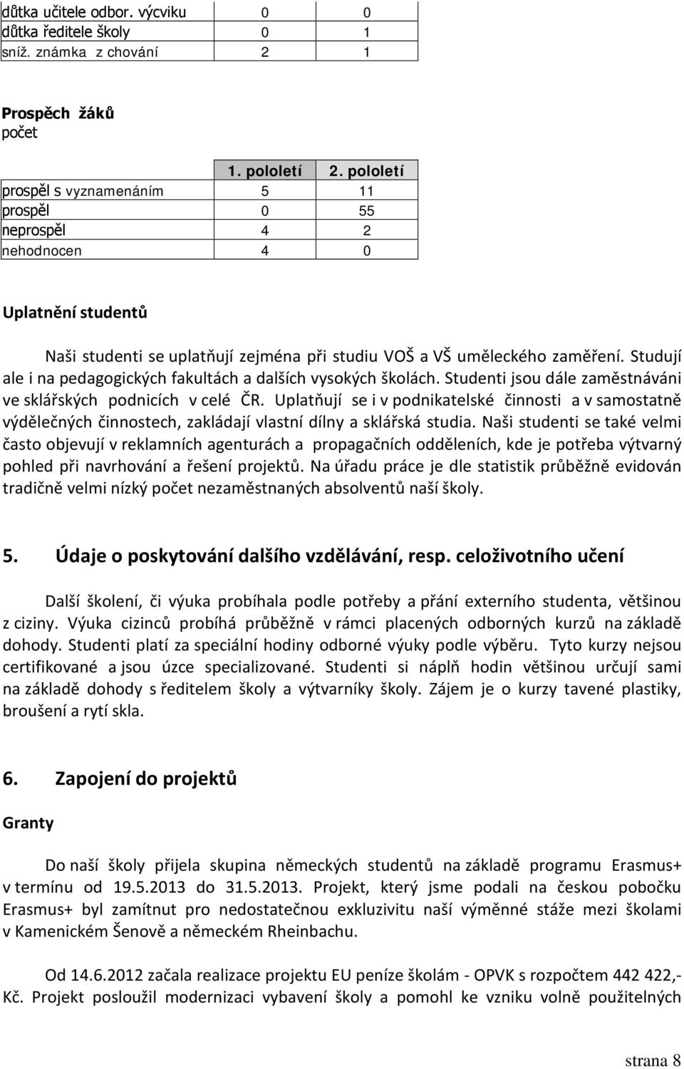 Studují ale i na pedagogických fakultách a dalších vysokých školách. Studenti jsou dále zaměstnáváni ve sklářských podnicích v celé ČR.