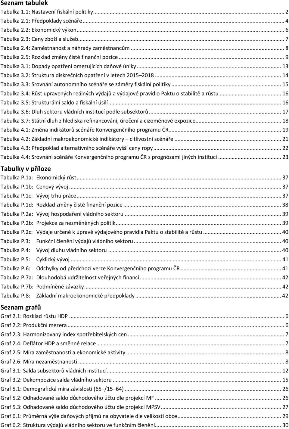 2: Struktura diskrečních opatření v letech 2015 2018... 14 Tabulka 3.3: Srovnání autonomního scénáře se záměry fiskální politiky... 15 Tabulka 3.