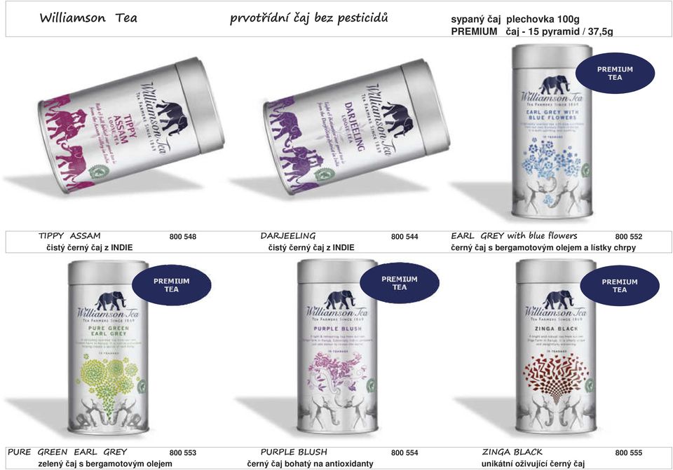 černý čaj s bergamotovým olejem a lístky chrpy PREMIUM TEA PREMIUM TEA PREMIUM TEA PURE GREEN EARL GREY 800 553 PURPLE