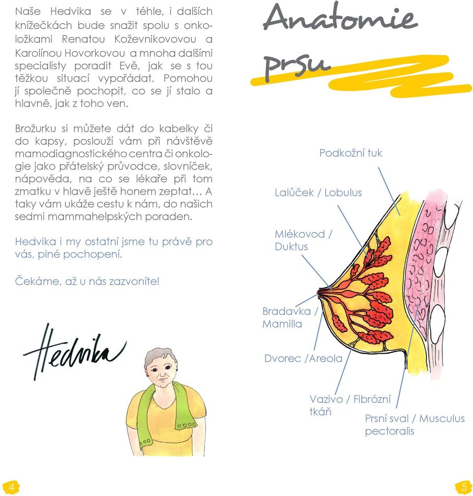 Brožurku si můžete dát do kabelky či do kapsy, poslouží vám při návštěvě mamodiagnostického centra či onkologie jako přátelský průvodce, slovníček, nápověda, na co se lékaře při tom zmatku v hlavě