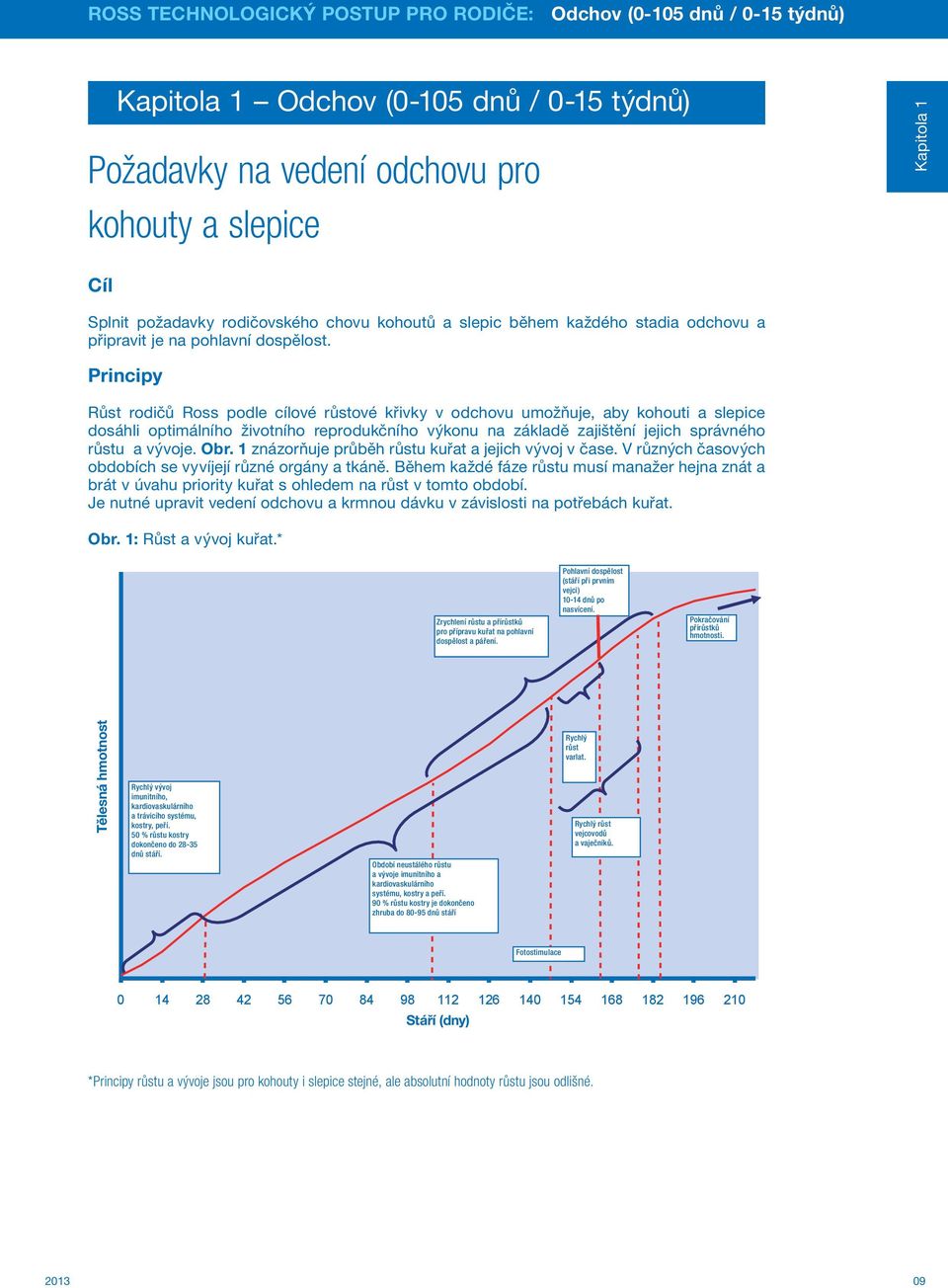 Principy Růst rodičů Ross podle cílové růstové křivky v odchovu umožňuje, aby kohouti a slepice dosáhli optimálního životního reprodukčního výkonu na základě zajištění jejich správného růstu a vývoje.