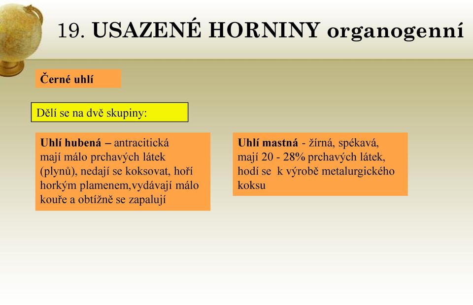 plamenem,vydávají málo kouře a obtížně se zapalují Uhlí mastná -