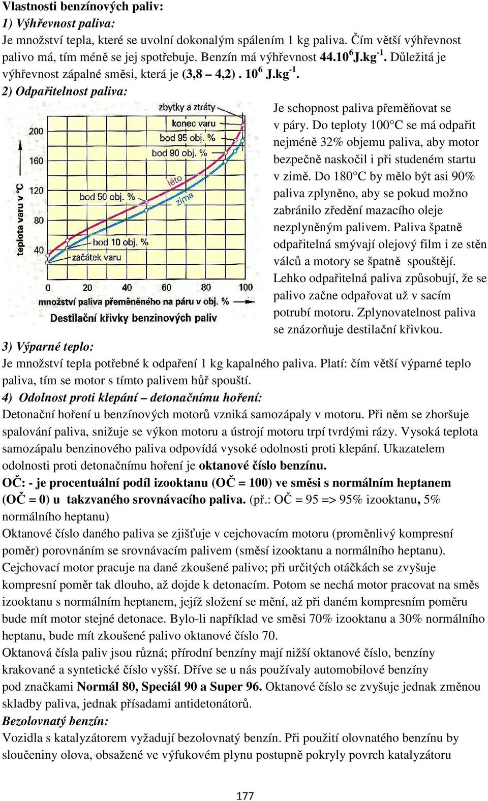 Do teploty 100 C se má odpařit nejméně 32% objemu paliva, aby motor bezpečně naskočil i při studeném startu v zimě.