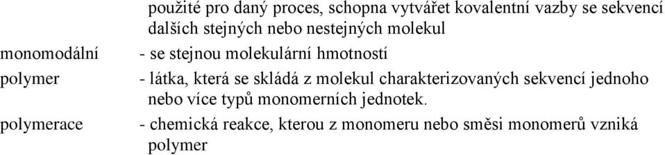 látka, která se skládá z molekul charakterizovaných sekvencí jednoho nebo více typů