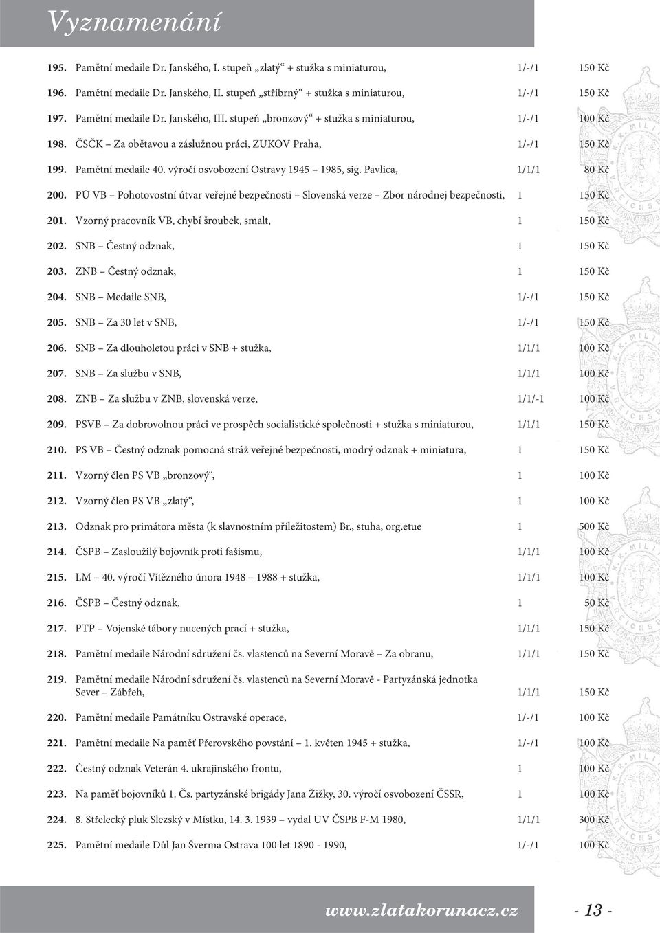 výročí osvobození Ostravy 1945 1985, sig. Pavlica, 1/1/1 80 Kč 200. PÚ VB Pohotovostní útvar veřejné bezpečnosti Slovenská verze Zbor národnej bezpečnosti, 1 150 Kč 201.