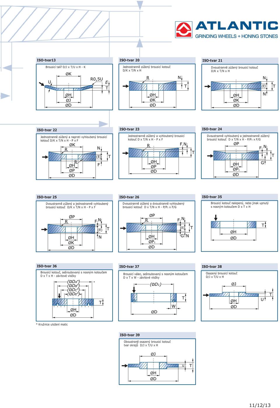 brousicí kotouč D x T/N x H - P/P1 x F/G ISO-tvar 25 ISO-tvar 26 ISO-tvar 35 Dvoustranně zúžený a jednostranně vyhloubený brousicí kotouč D/K x T/N x H - P x F Dvoustranně zúžený a dvoustranně