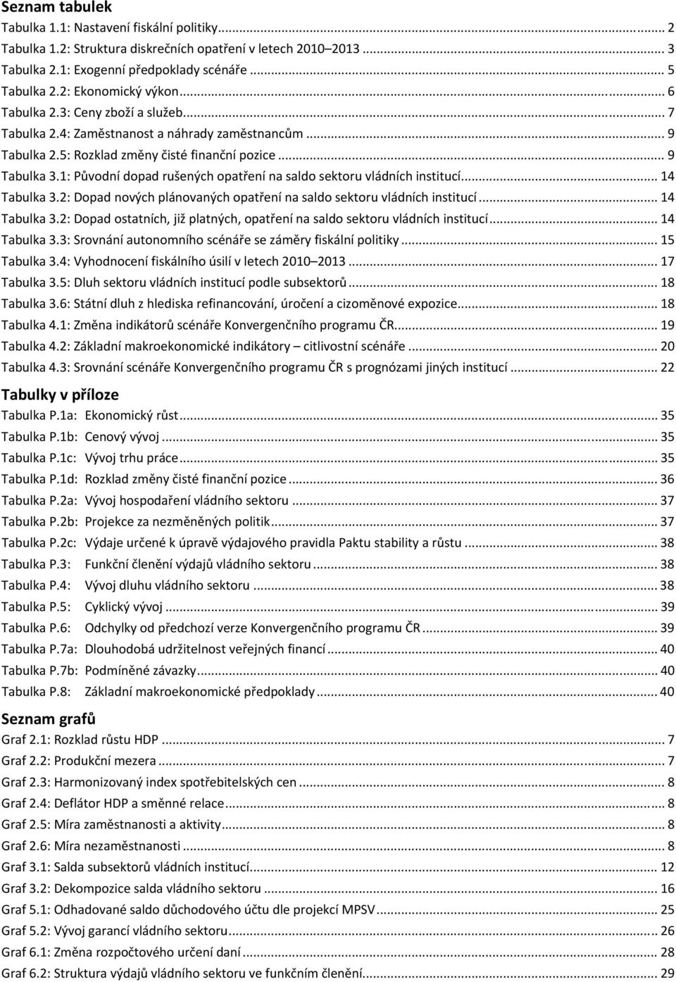 1: Původní dopad rušených opatření na saldo sektoru vládních institucí... 14 Tabulka 3.2: Dopad nových plánovaných opatření na saldo sektoru vládních institucí... 14 Tabulka 3.2: Dopad ostatních, již platných, opatření na saldo sektoru vládních institucí.