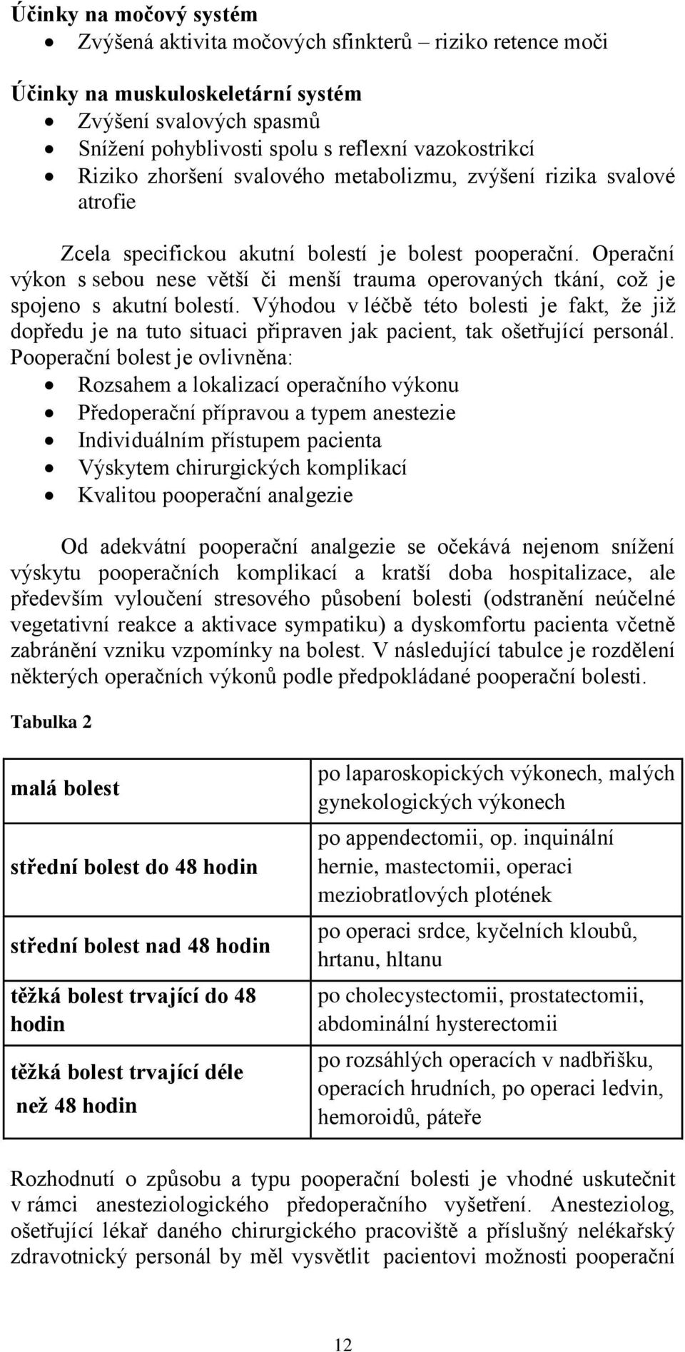 Operační výkon s sebou nese větší či menší trauma operovaných tkání, což je spojeno s akutní bolestí.