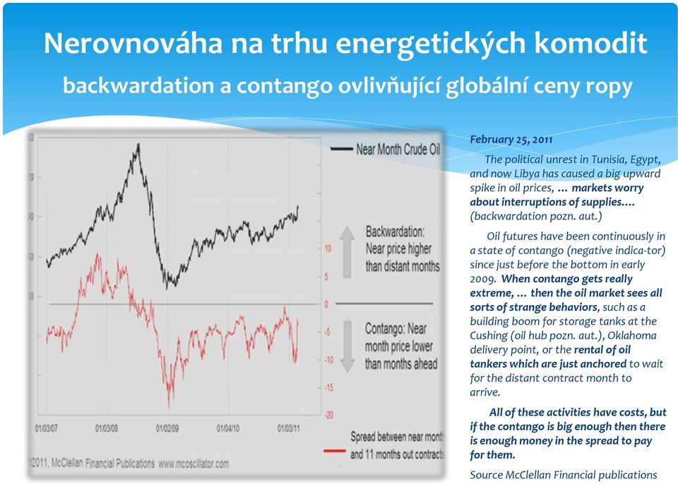 ) Oil futures have been continuously in a state of contango (negative indica-tor) since just before the bottom in early 2009.