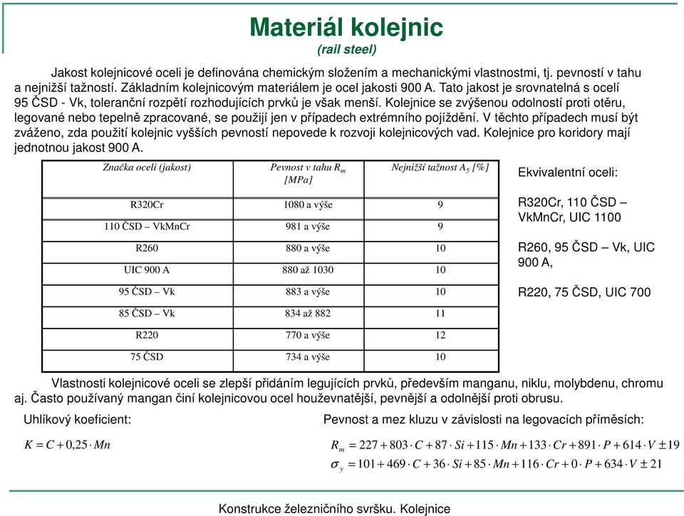 Kolejnice se zvýšenou odolností proti otěru, legované nebo tepelně zpracované, se použijí jen v případech extrémního pojíždění.