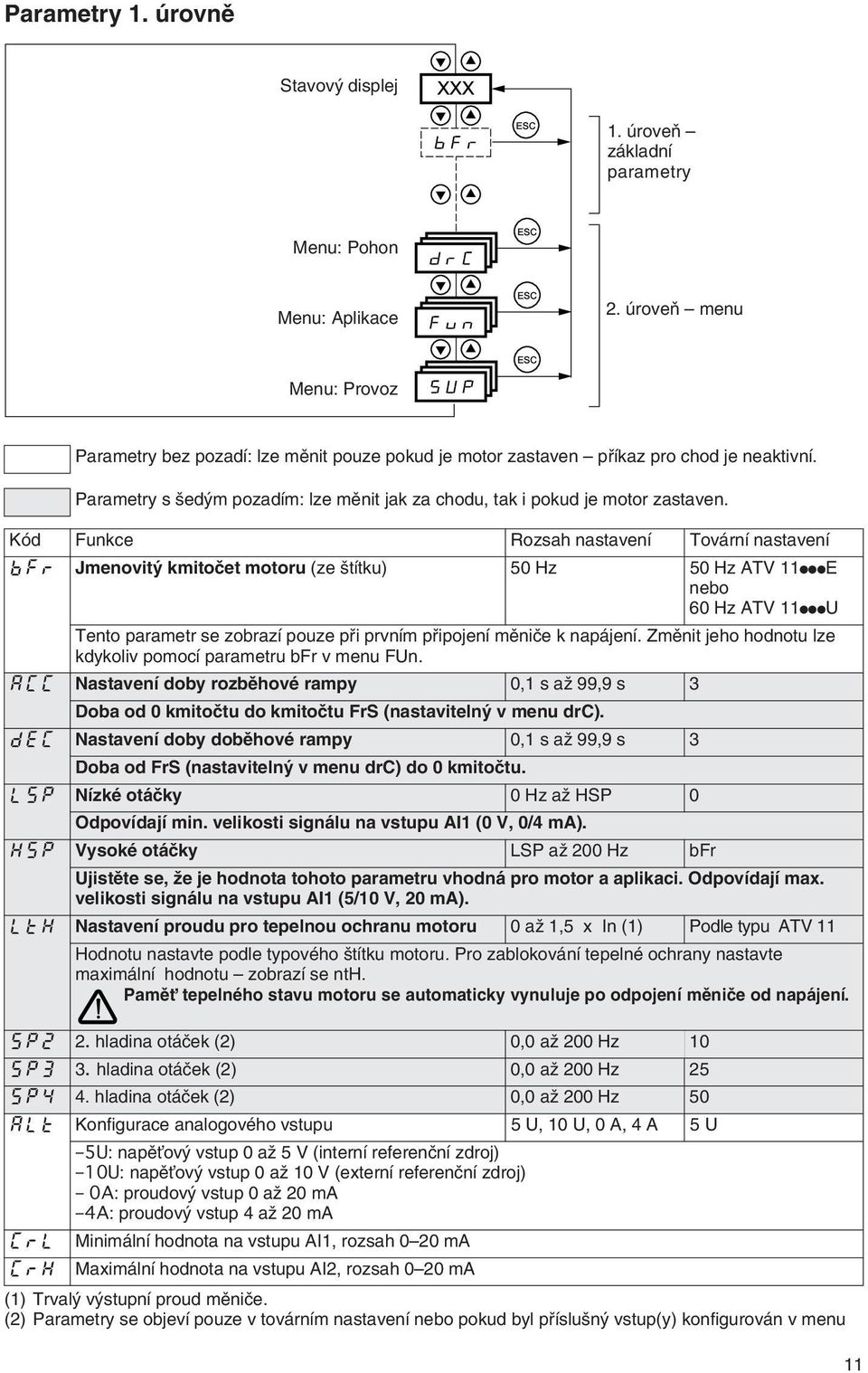 Parametry s ed m pozadím: lze mûnit jak za chodu, tak i pokud je motor zastaven.