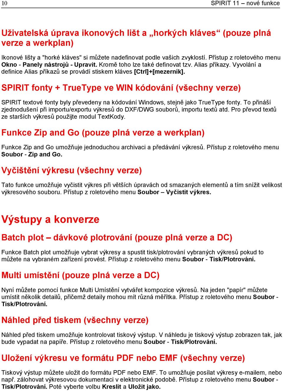 SPIRIT fonty + TrueType ve WIN kódování (všechny verze) SPIRIT textové fonty byly převedeny na kódování Windows, stejně jako TrueType fonty.