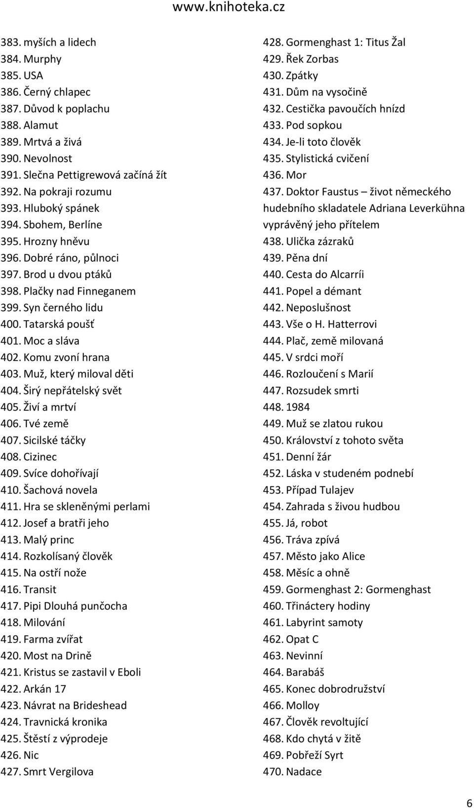 Komu zvoní hrana 403. Muž, který miloval děti 404. Širý nepřátelský svět 405. Živí a mrtví 406. Tvé země 407. Sicilské táčky 408. Cizinec 409. Svíce dohořívají 410. Šachová novela 411.