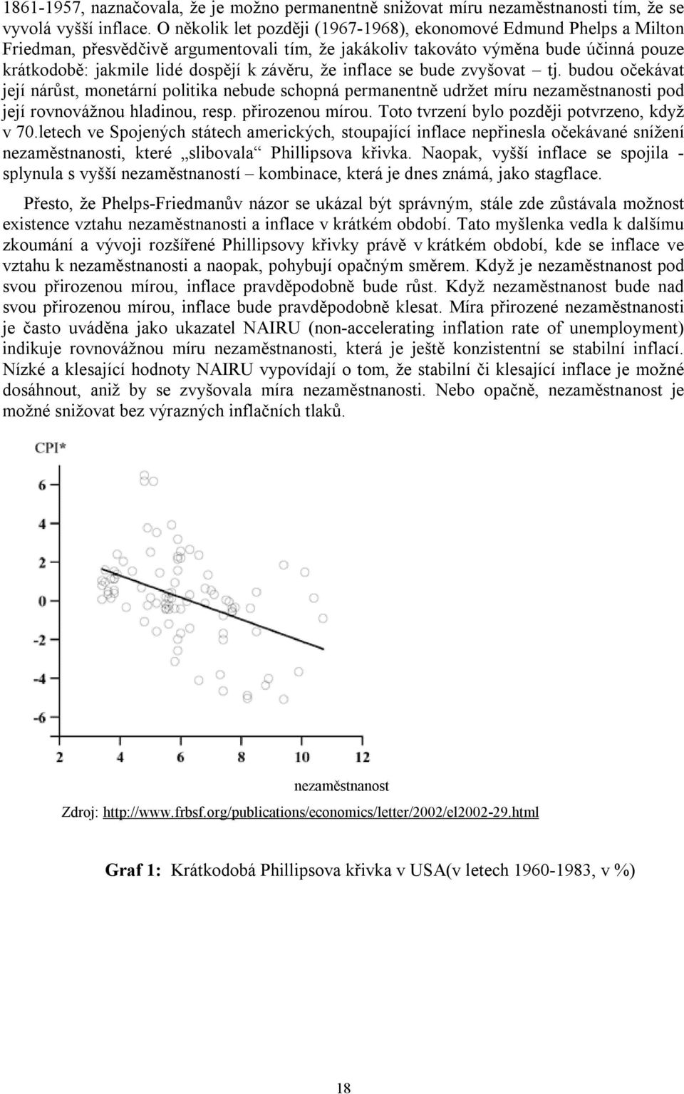 že inflace se bude zvyšovat tj. budou očekávat její nárůst, monetární politika nebude schopná permanentně udržet míru nezaměstnanosti pod její rovnovážnou hladinou, resp. přirozenou mírou.
