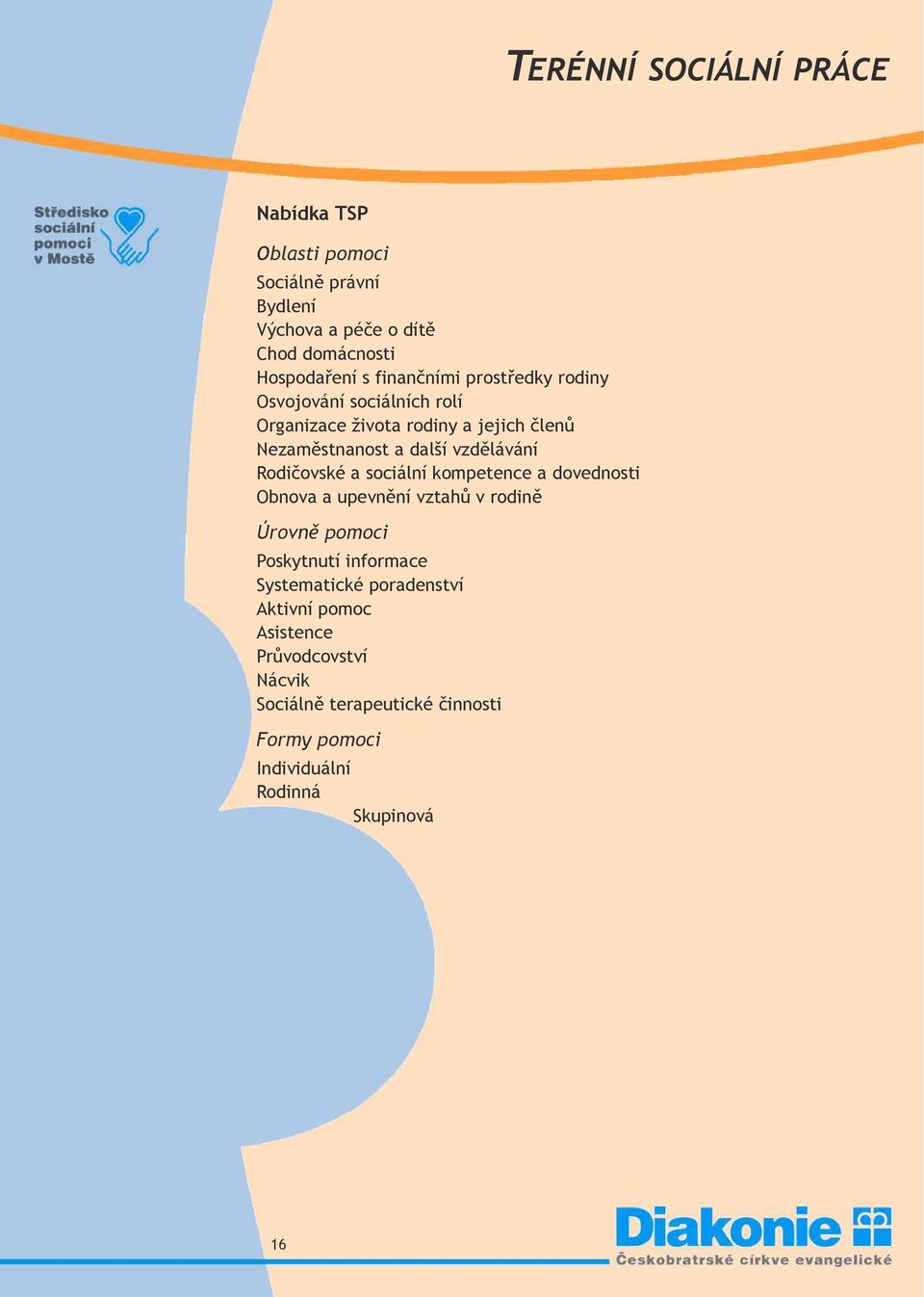 a sociální kompetence a dovednosti Obnova a upevnění vztahů v rodině Úrovně pomoci Poskytnutí informace Systematické poradenství