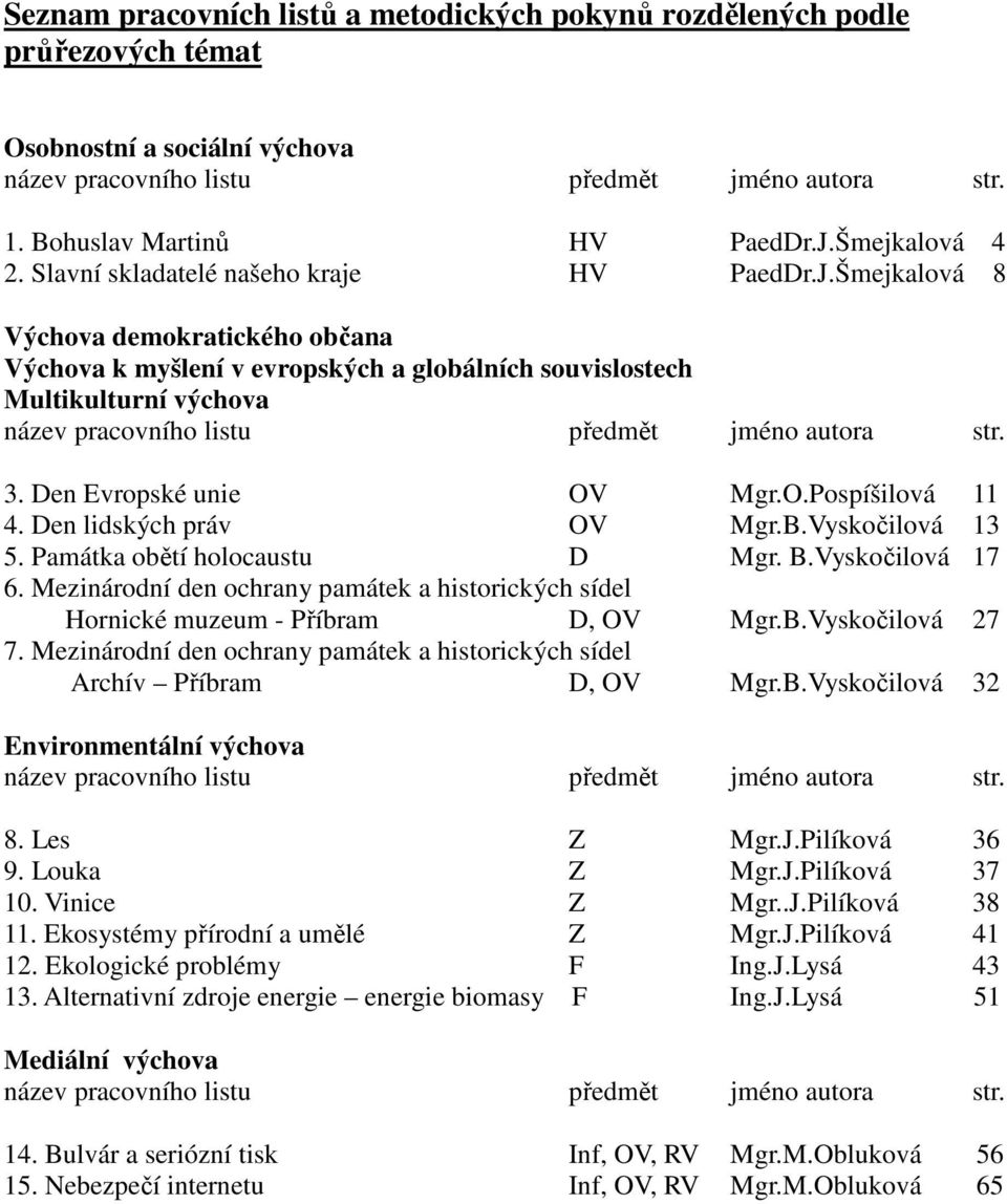 Šmejkalová 8 Výchova demokratického občana Výchova k myšlení v evropských a globálních souvislostech Multikulturní výchova název pracovního listu předmět jméno autora str. 3. Den Evropské unie OV Mgr.