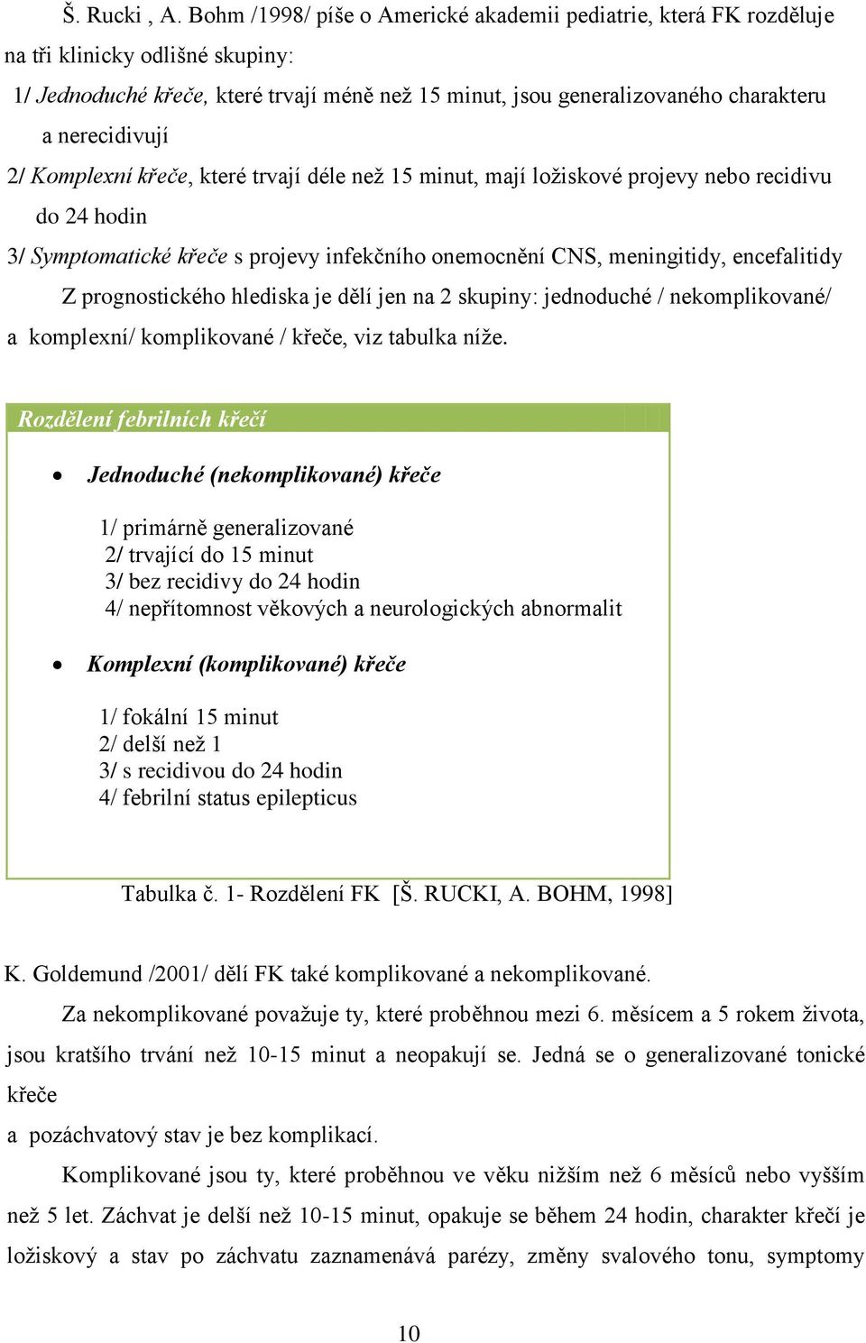 nerecidivují 2/ Komplexní křeče, které trvají déle než 15 minut, mají ložiskové projevy nebo recidivu do 24 hodin 3/ Symptomatické křeče s projevy infekčního onemocnění CNS, meningitidy, encefalitidy