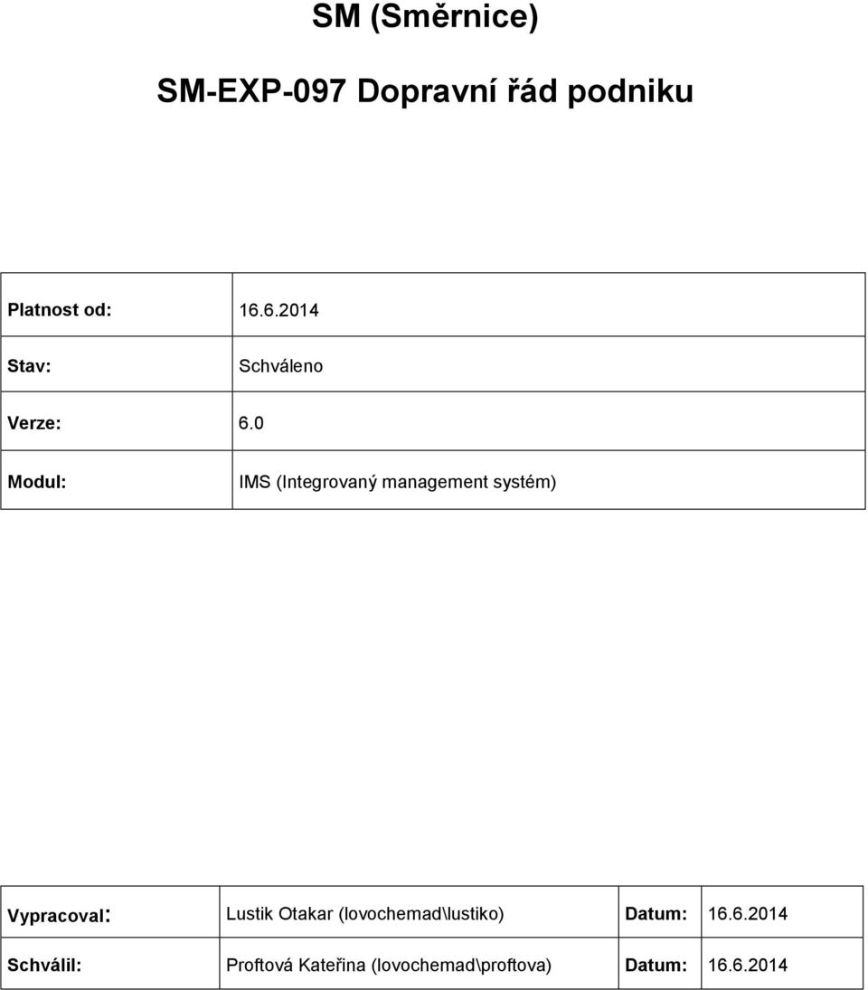 0 Modul: IMS (Integrovaný management systém) Vypracoval: Lustik