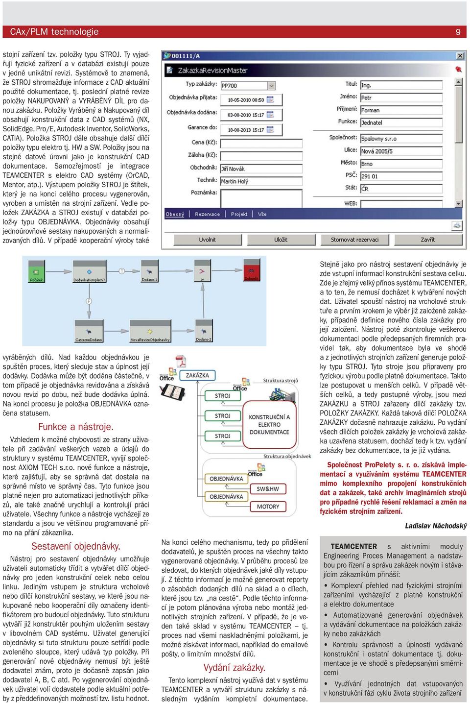 Položky Vyráběný a Nakupovaný díl obsahují konstrukční data z CAD systémů (NX, SolidEdge, Pro/E, Autodesk Inventor, SolidWorks, CATIA). Položka STROJ dále obsahuje další dílčí položky typu elektro tj.