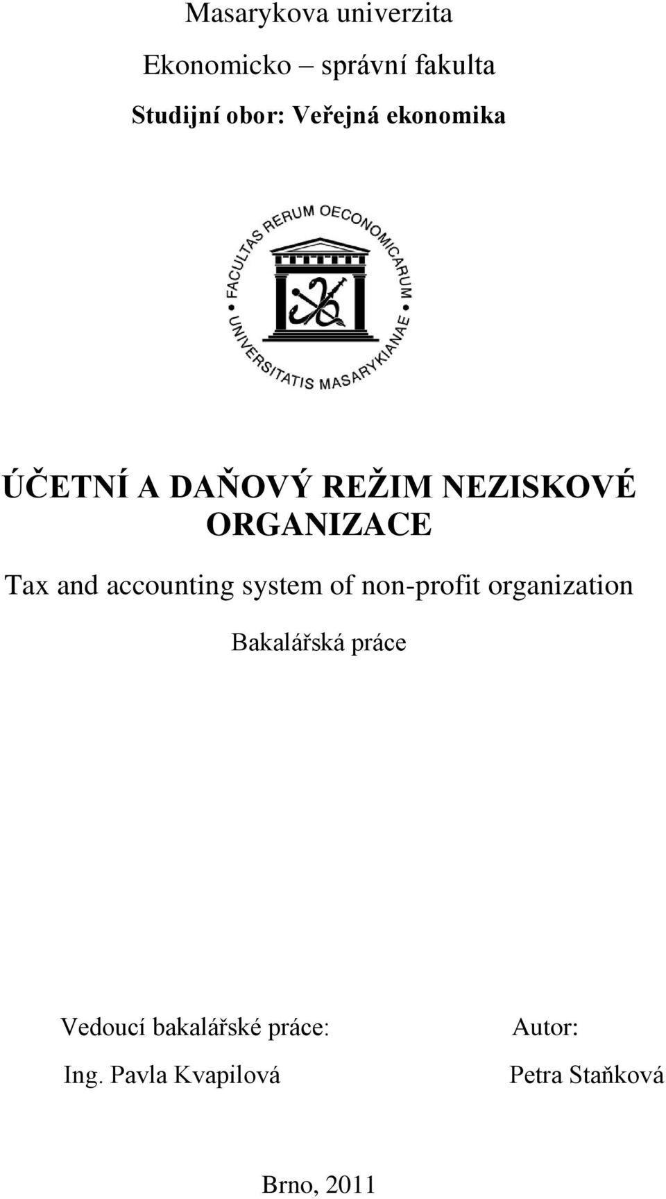 accounting system of non-profit organization Bakalářská práce