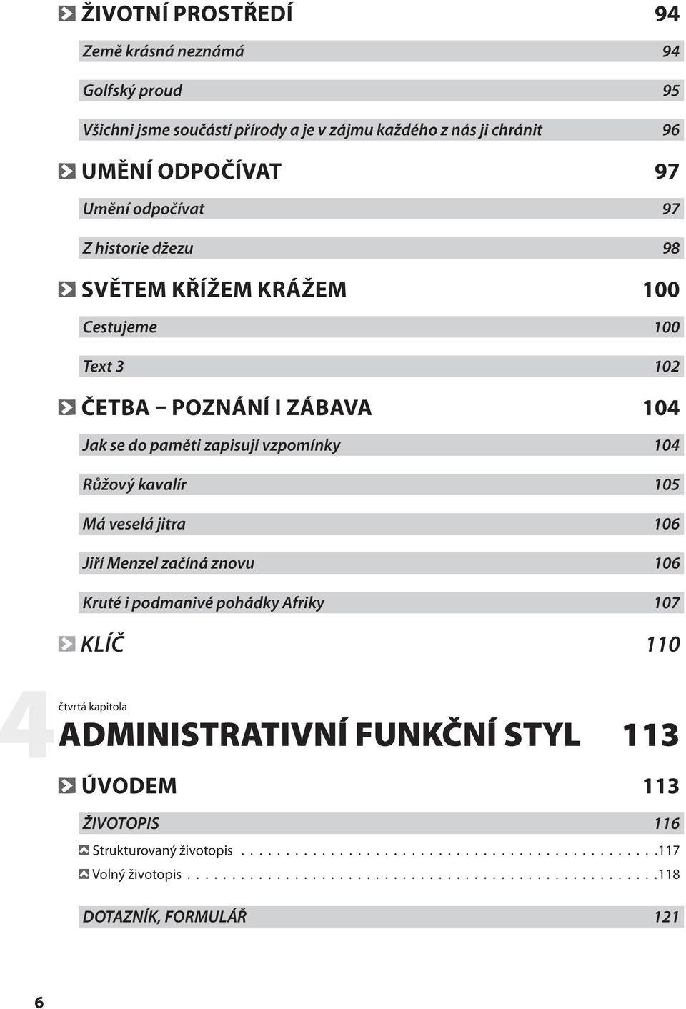 105 Má veselá jitra 106 Jiří Menzel začíná znovu 106 Kruté i podmanivé pohádky Afriky 107 KLÍČ 110 čtvrtá kapitola ADMINISTRATIVNÍ FUNKČNÍ STYL 113 ÚVODEM 113