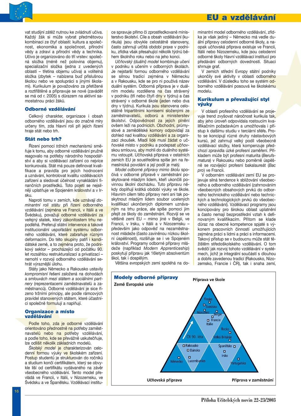 Učivo je organizováno do tří vrstev: společná složka (méně než polovina objemu), specializační složka (jedna z uvedených oblastí třetina objemu učiva) a volitelná složka (zbytek nabízena buď