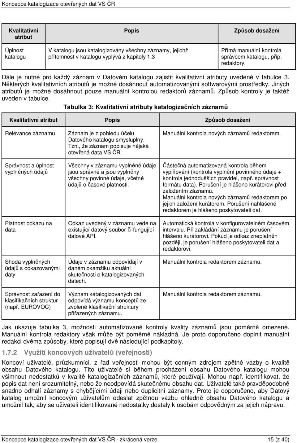 Některých kvalitativních atributů je možné dosáhnout automatizovanými softwarovými prostředky. Jiných atributů je možné dosáhnout pouze manuální kontrolou redaktorů záznamů.