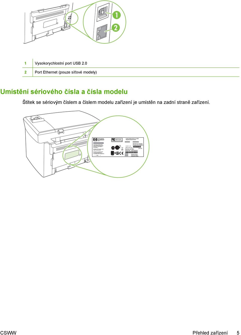 sériového čísla a čísla modelu Štítek se sériovým číslem