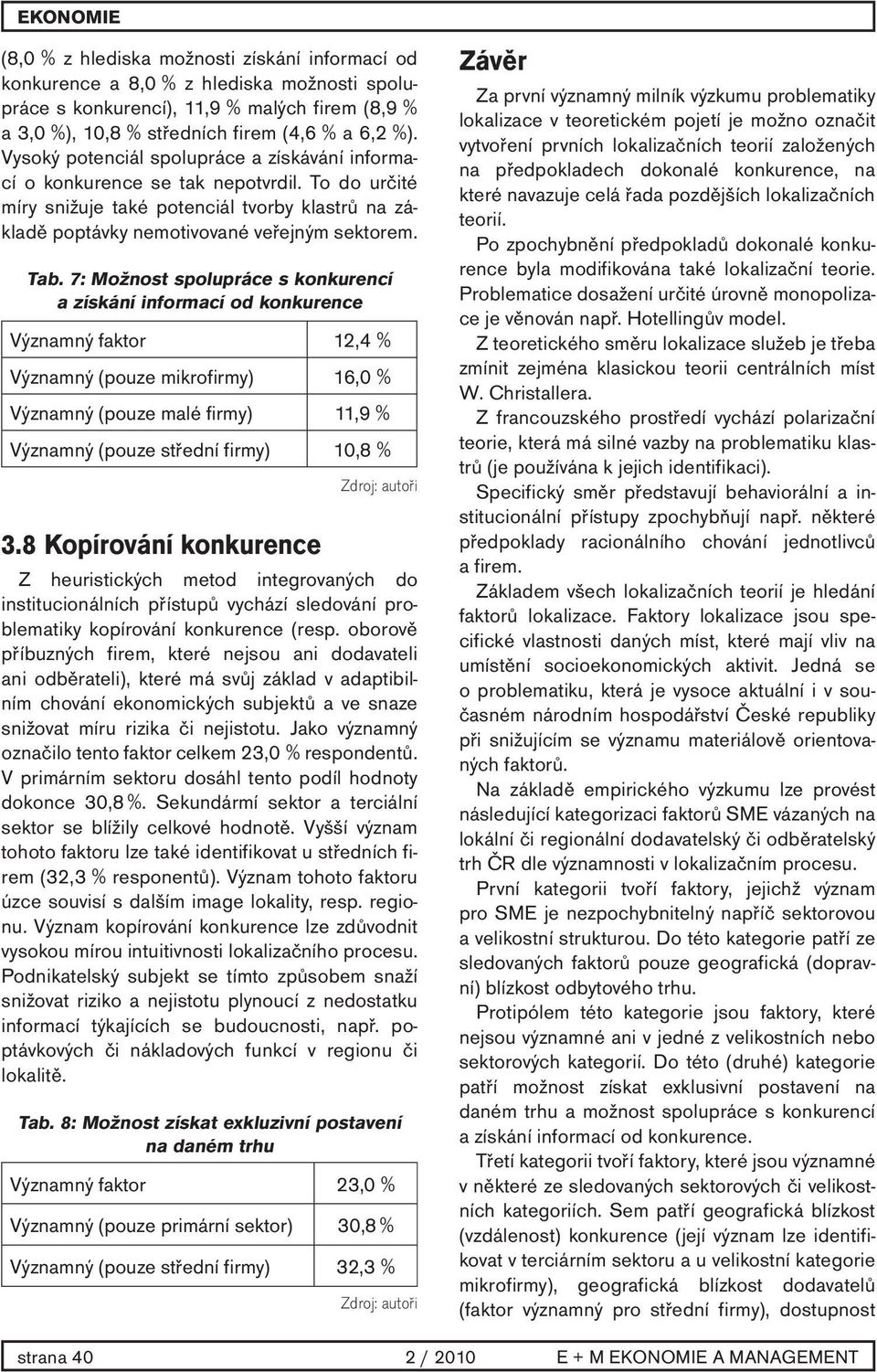 7: Možnost spolupráce s konkurencí a získání informací od konkurence Významný faktor 12,4 % Významný (pouze mikrofirmy) 16,0 % Významný (pouze malé firmy) 11,9 % Významný (pouze střední firmy) 10,8 %