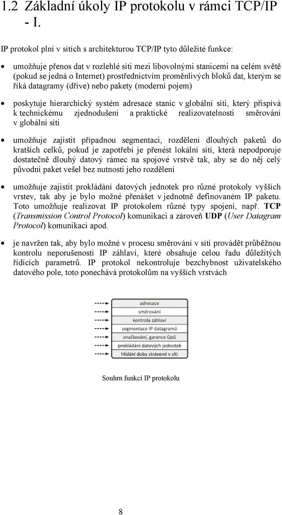 proměnlivých bloků dat, kterým se říká datagramy (dříve) nebo pakety (moderní pojem) poskytuje hierarchický systém adresace stanic v globální síti, který přispívá k technickému zjednodušení a