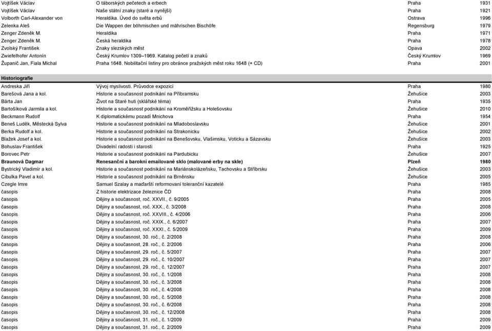 Česká heraldika Praha 1978 Zvolský František Znaky slezských měst Opava 2002 Zwiefelhofer Antonín Český Krumlov 1309 1969.