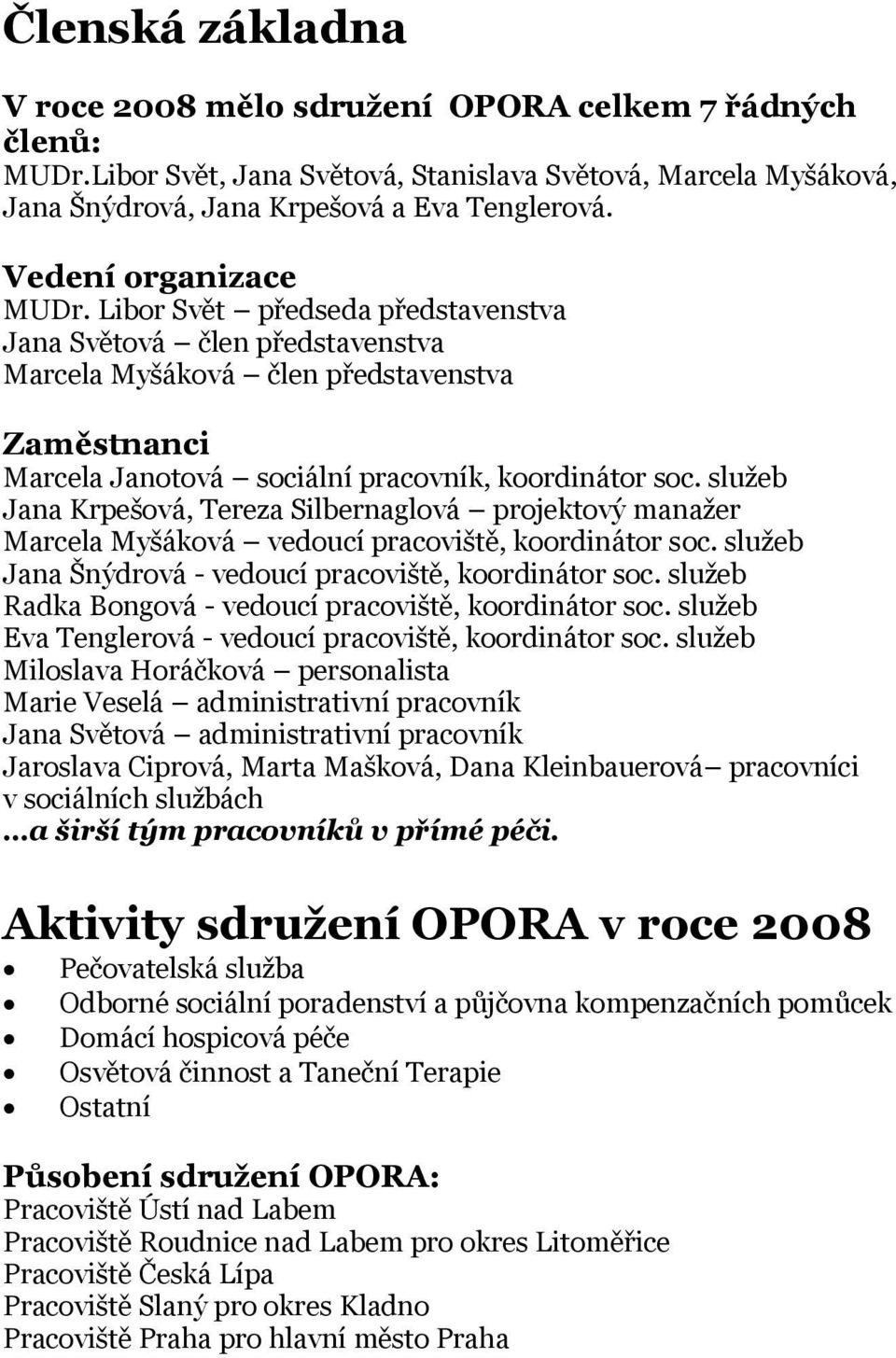 služeb Jana Krpešová, Tereza Silbernaglová projektový manažer Marcela Myšáková vedoucí pracoviště, koordinátor soc. služeb Jana Šnýdrová - vedoucí pracoviště, koordinátor soc.