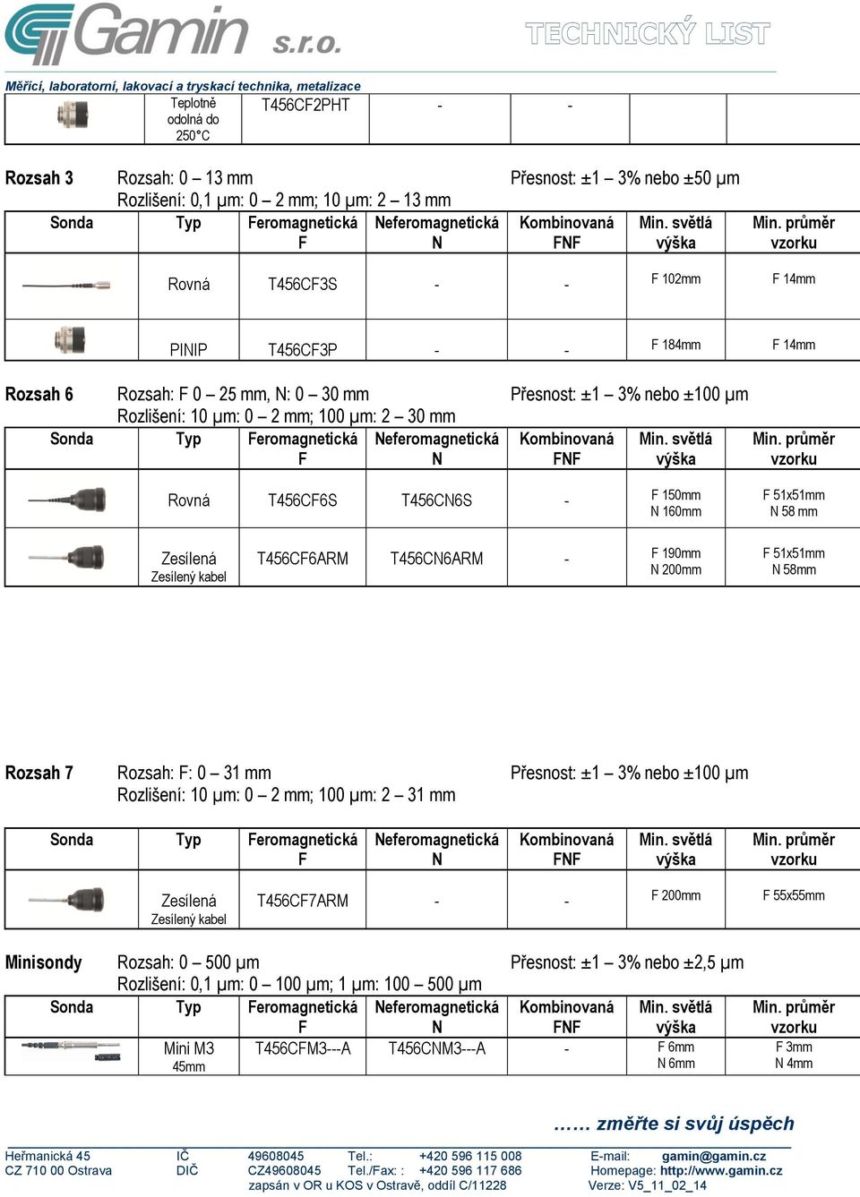 průměr vzorku Rovná T456CF3S - - F 102mm F 14mm PINIP T456CF3P - - F 184mm F 14mm Rozsah 6 Rozsah: F 0 25 mm, N: 0 30 mm Přesnost: ±1 3% nebo ±100 µm Rozlišení: 10 µm: 0 2 mm; 100 µm: 2 30 mm Sonda
