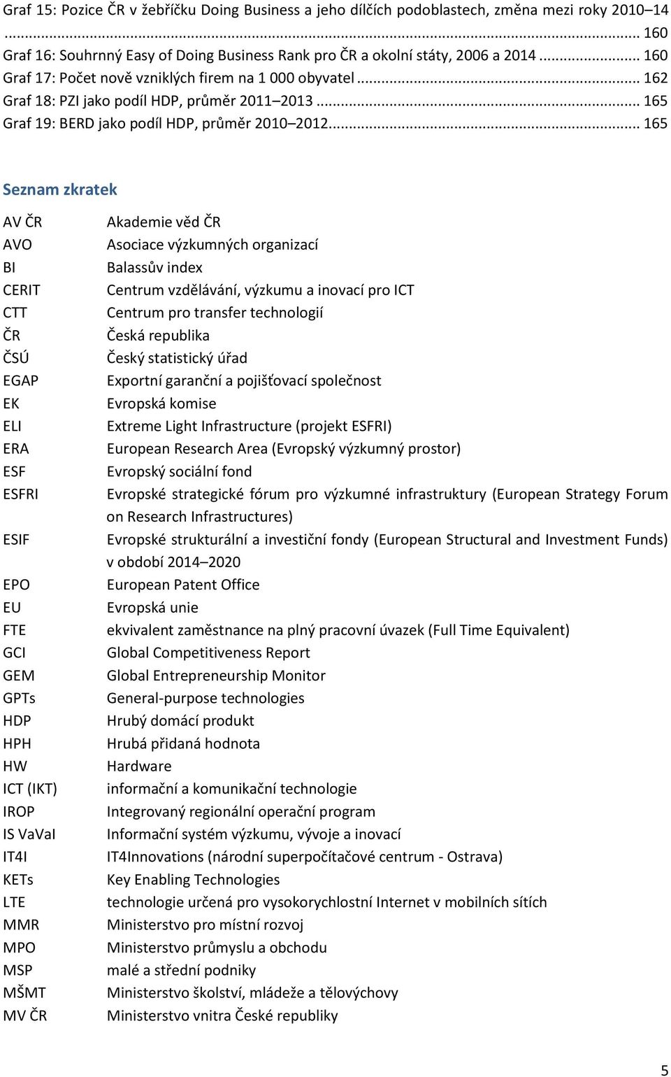 .. 165 Seznam zkratek AV ČR AVO BI CERIT CTT ČR ČSÚ EGAP EK ELI ERA ESF ESFRI ESIF EPO EU FTE GCI GEM GPTs HDP HPH HW ICT (IKT) IROP IS VaVaI IT4I KETs LTE MMR MPO MSP MŠMT MV ČR Akademie věd ČR