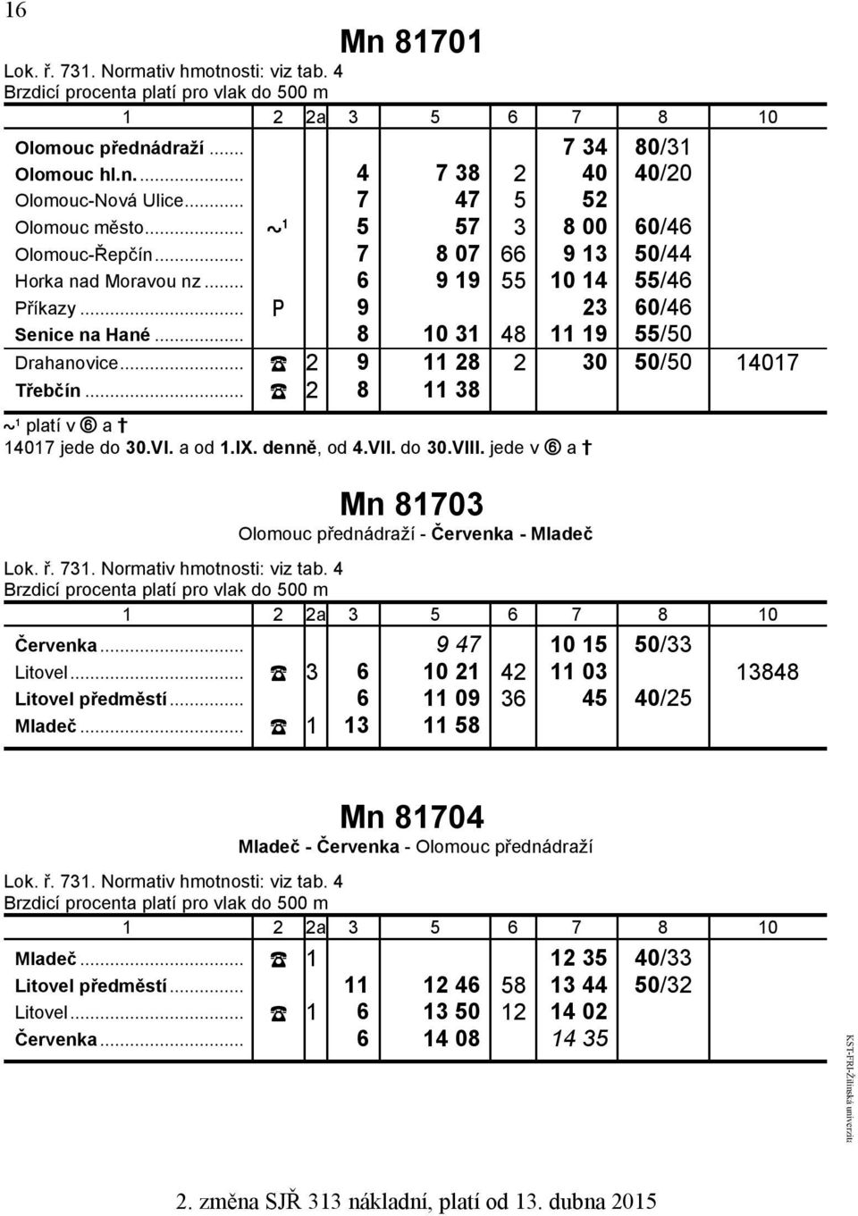 .. 2 9 11 28 2 30 50/50 14017 Třebčín... 2 8 11 38 platí v a 14017 jede do 30.VI. a od 1.IX. denně, od 4.VII. do 30.VIII.