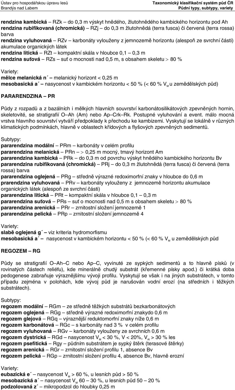 mocnosti nad 0,5 m, s obsahem skeletu > 80 % mělce melanická n melanický horizont < 0,25 m mesobasická a nasycenost v kambickém horizontu < 50 % (< 60 % V M u zemědělských půd) PARARENDZINA PR Půdy z