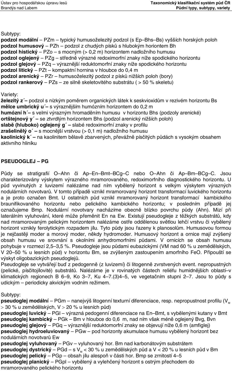 litický PZt kompaktní hornina v hloubce do 0,4 m podzol arenický PZr humusoželezitý podzol z písků nižších poloh (bory) podzol rankerový PZs ze silně skeletovitého substrátu ( > 50 % skeletu)