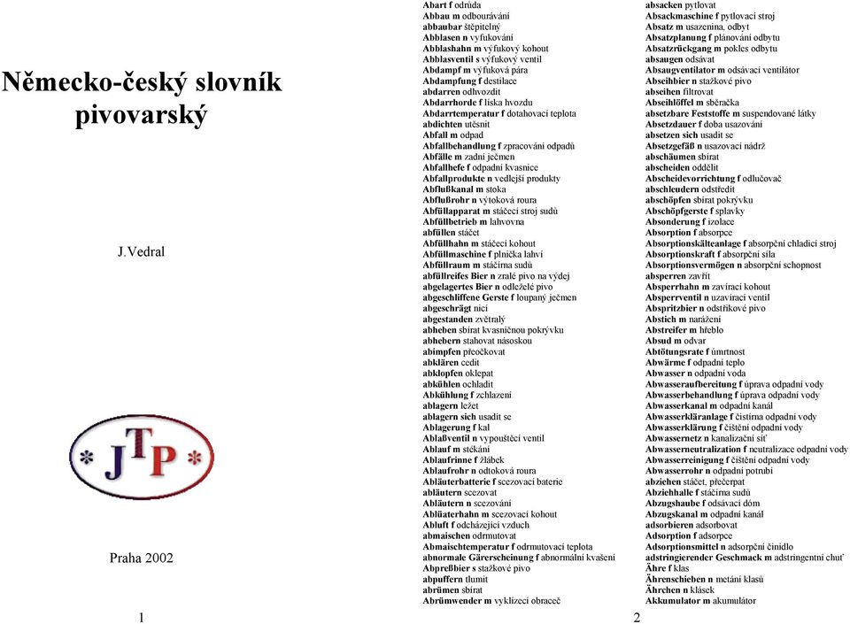 destilace abdarren odhvozdit Abdarrhorde f líska hvozdu Abdarrtemperatur f dotahovací teplota abdichten utěsnit Abfall m odpad Abfallbehandlung f zpracování odpadů Abfälle m zadní ječmen Abfallhefe f