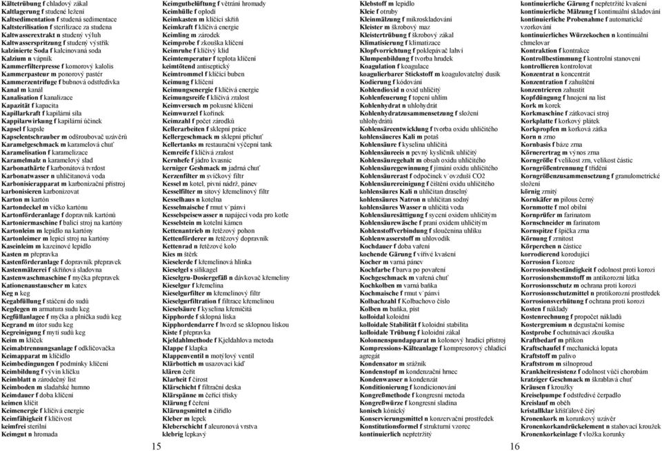 Kanalisation f kanalizace Kapazität f kapacita Kapillarkraft f kapilární síla Kappilarwirkung f kapilární účinek Kapsel f kapsle Kapselentschrauber m odšroubovač uzávěrů Karamelgeschmack m karamelová