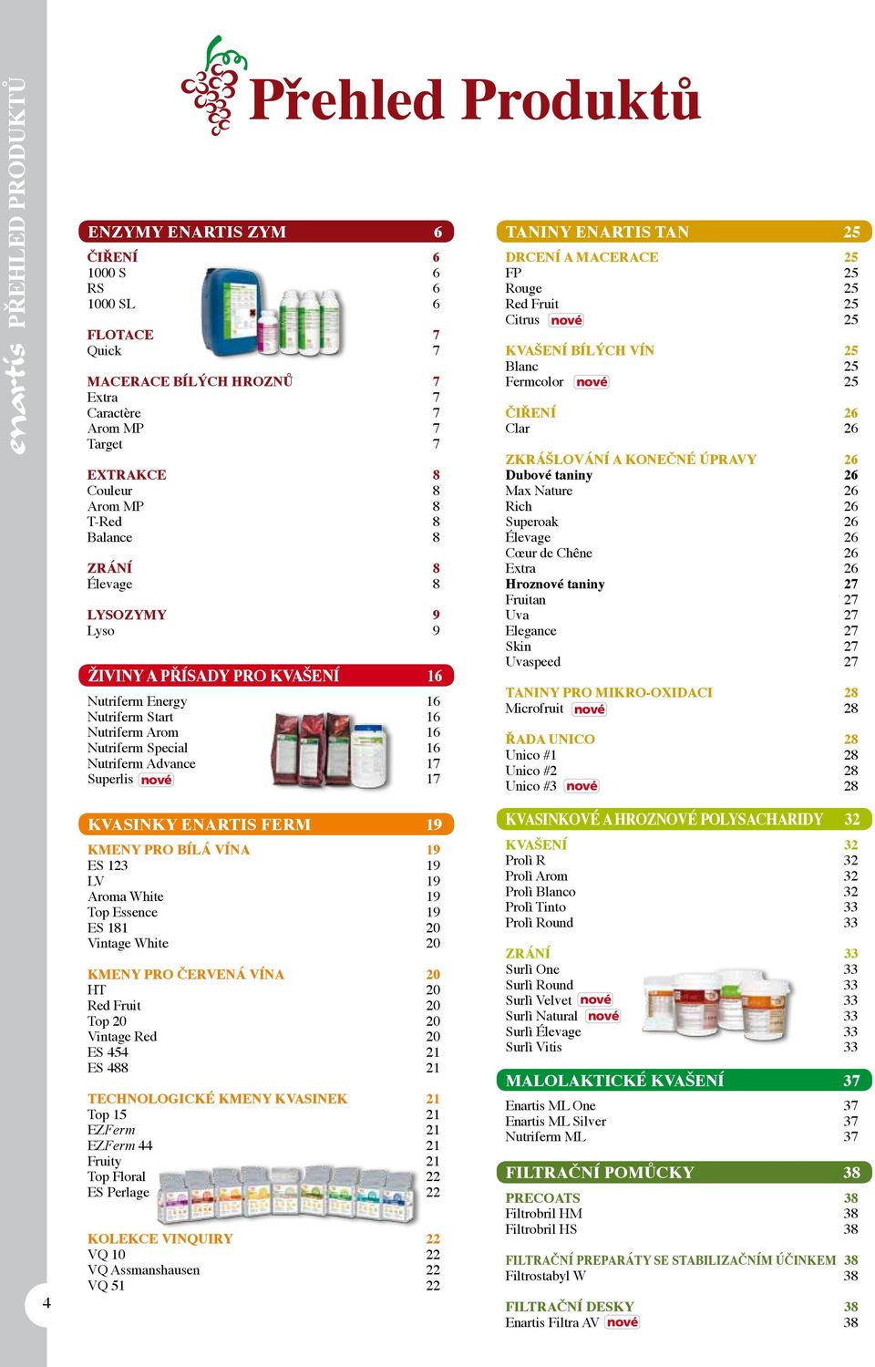 17 TANINY ENARTIS TAN 5 DRCENÍ A MACERACE 5 FP 5 Rouge 5 Red Fruit 5 Citrus nové 5 KVAŠENÍ BÍLÝCH VÍN 5 Blanc 5 Fermcolor nové 5 ČIŘENÍ 6 Clar 6 ZKRÁŠLOVÁNÍ A KONEČNÉ ÚPRAVY 6 Dubové taniny 6 Max